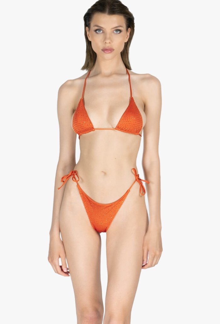 Mini bikini brun à strass